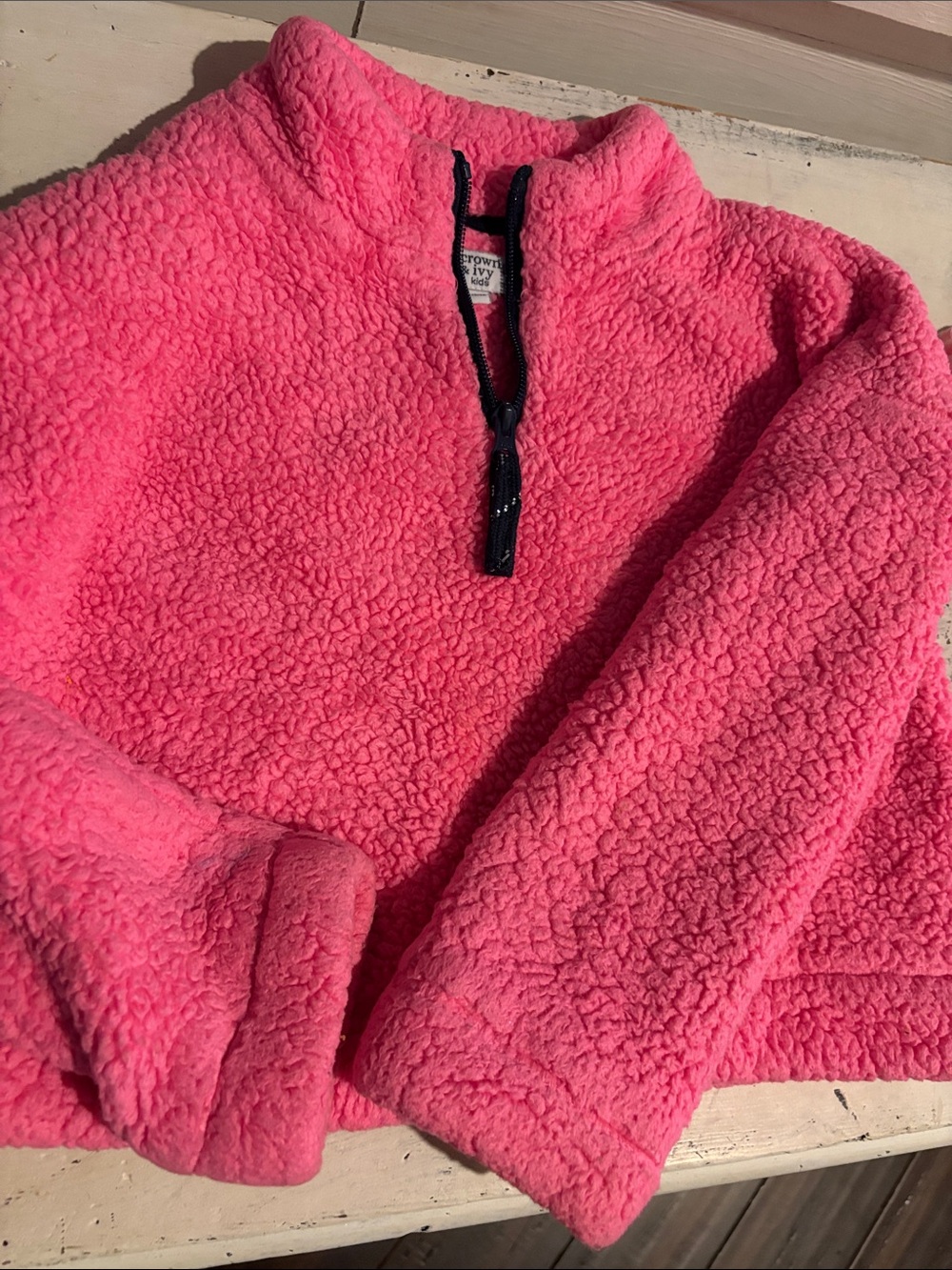 crown & ivy Pink Sherpa Quarter-Zip Puffer Jacket